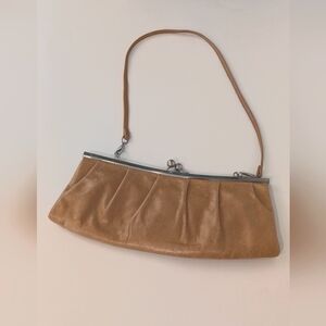 Vintage HOBO International Tan Leather Framed Convertible Clutch Shoulder Bag